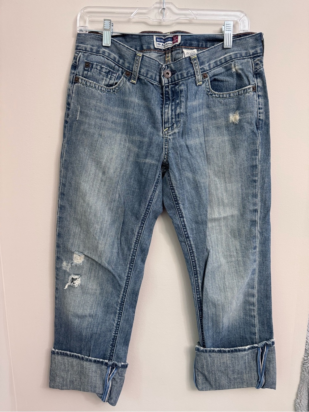 Vintage Old Navy Distressed Rolled-Cuff Blue Jeans